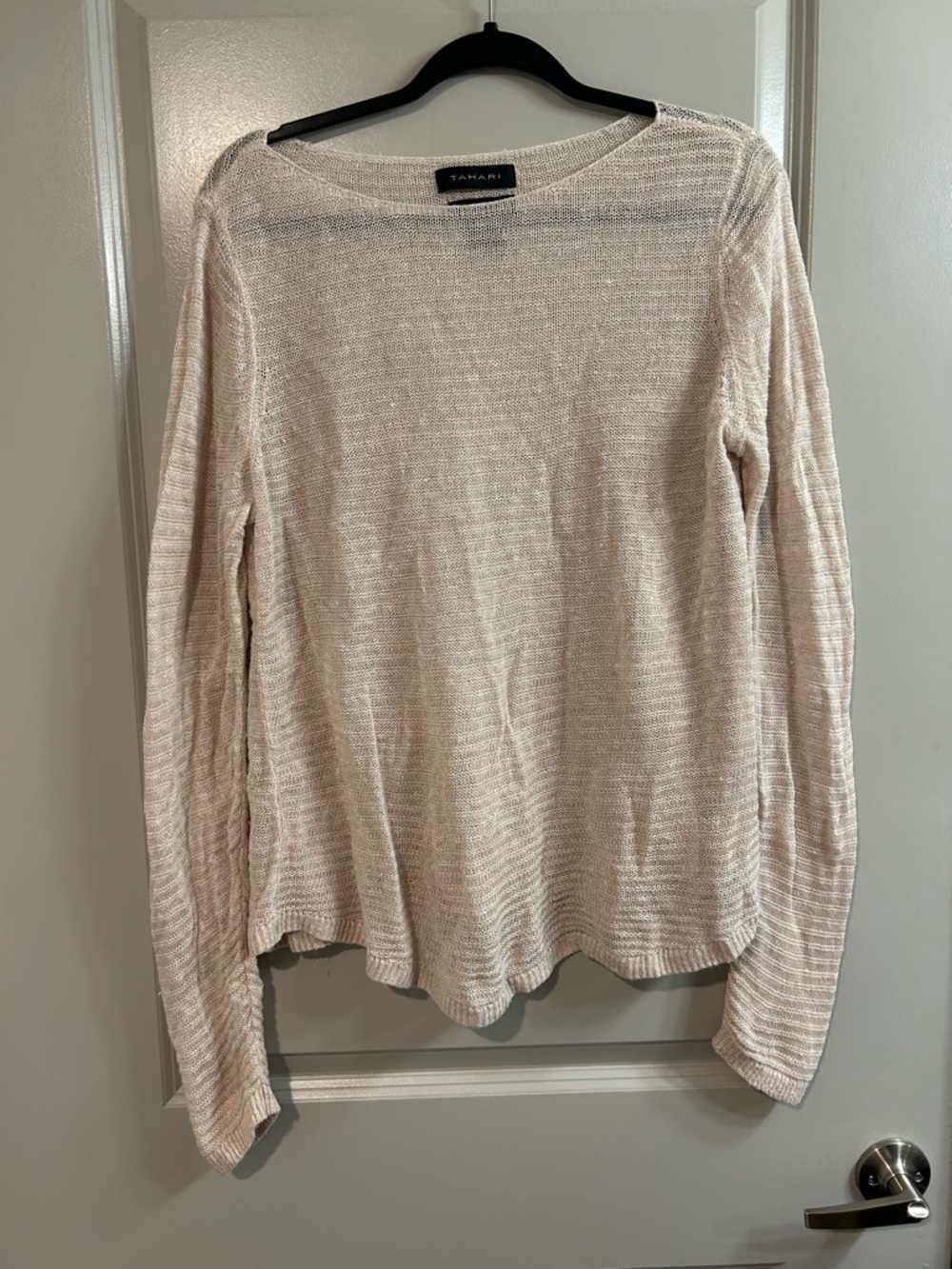 Tahari Beige Linen Knit Pullover